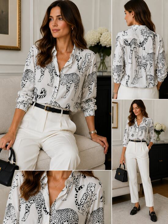 Jane and Delancey Tops - Jane + Delancey Safari Animal Print Button Front Rayon Blouse Size Small